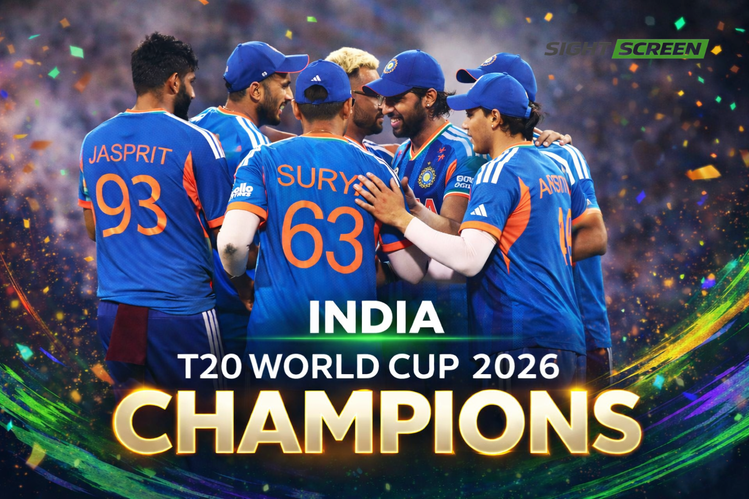 India players celebrate after defeating New Zealand in the T20 World Cup 2026 final in Ahmedabad
