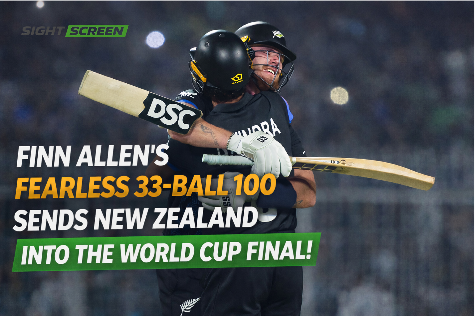 Finn Allen celebrates his century during New Zealand vs South Africa T20 World Cup 2026 semi-final at Eden Gardens