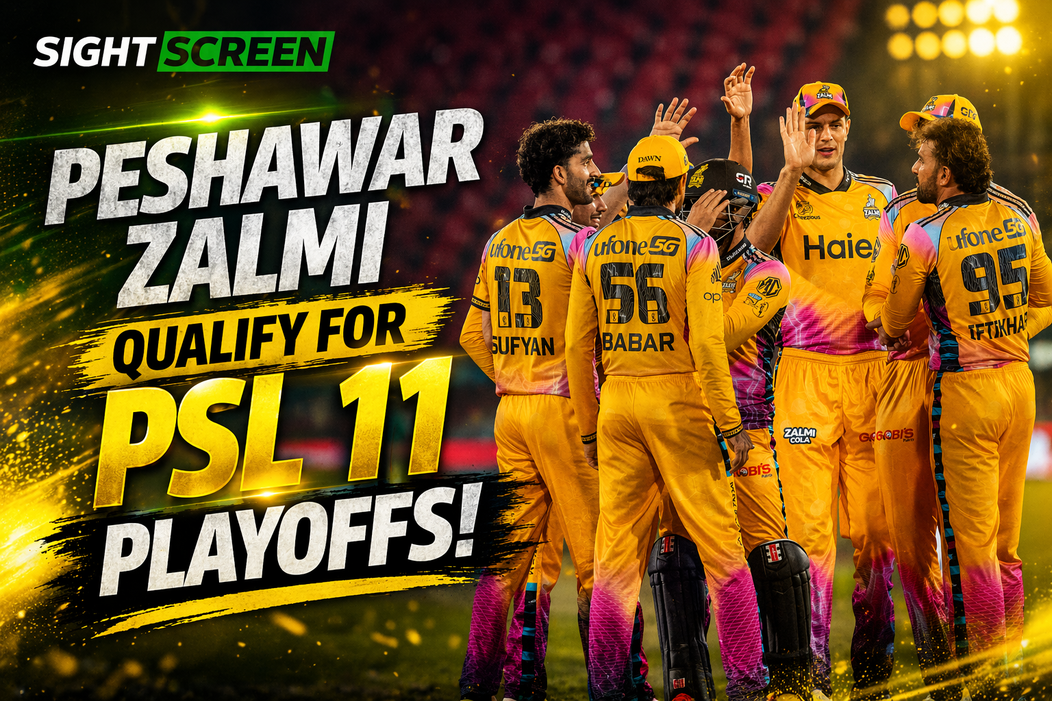 Peshawar Zalmi players celebrating playoff qualification in PSL 11