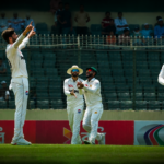 Najmul Hossain Shanto celebrates his century during the first Test against Pakistan in Mirpur